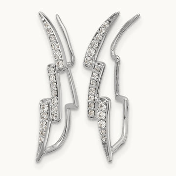 Diamond Lightning Ear Climber Earrings, 14K White Gold