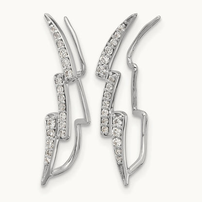 Diamond Lightning Ear Climber Earrings, 14K White Gold