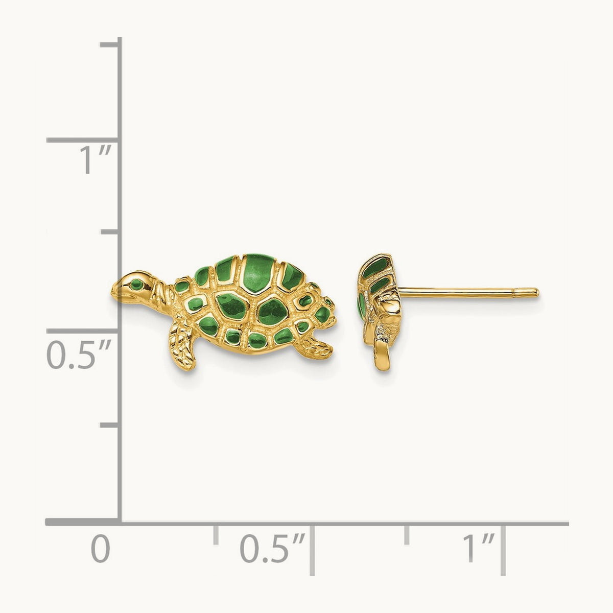 Green Enamel Turtle Post Earrings, 14K