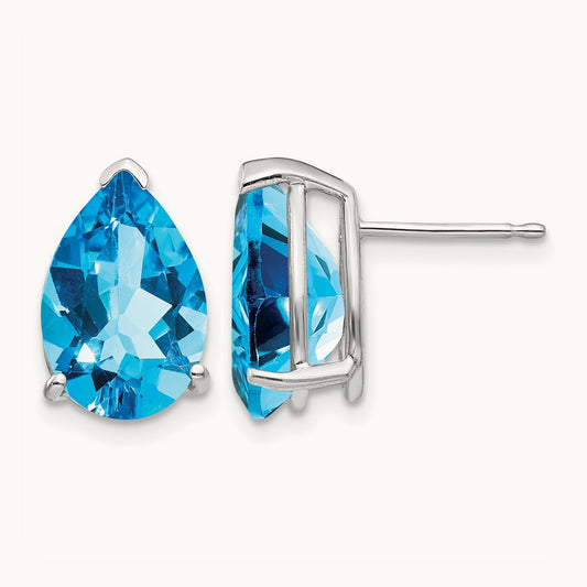 12x8mm Pear Blue Topaz Earrings, 14K White Gold
