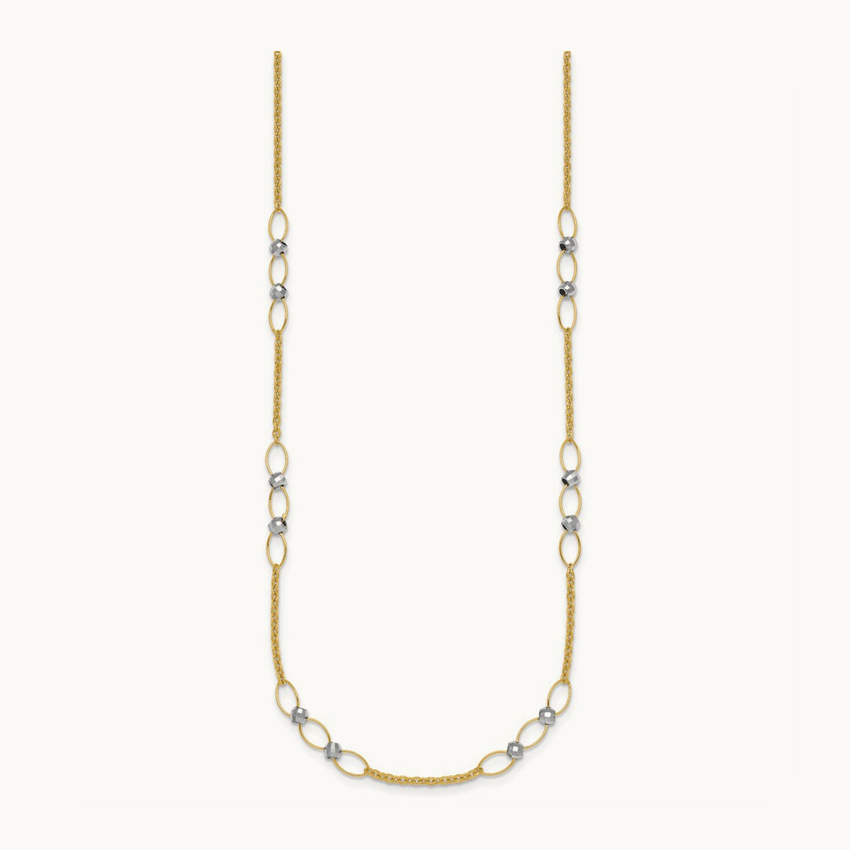 Polished and Diamond-cut Beads Fancy Link Necklace, 14K Two-tone