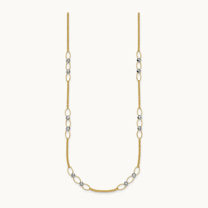 Polished and Diamond-cut Beads Fancy Link Necklace, 14K Two-tone