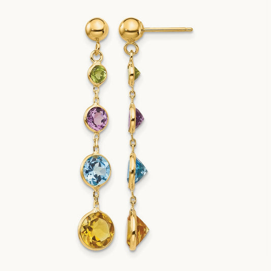 Multi-Gemstone Dangle Post Earrings, 14K