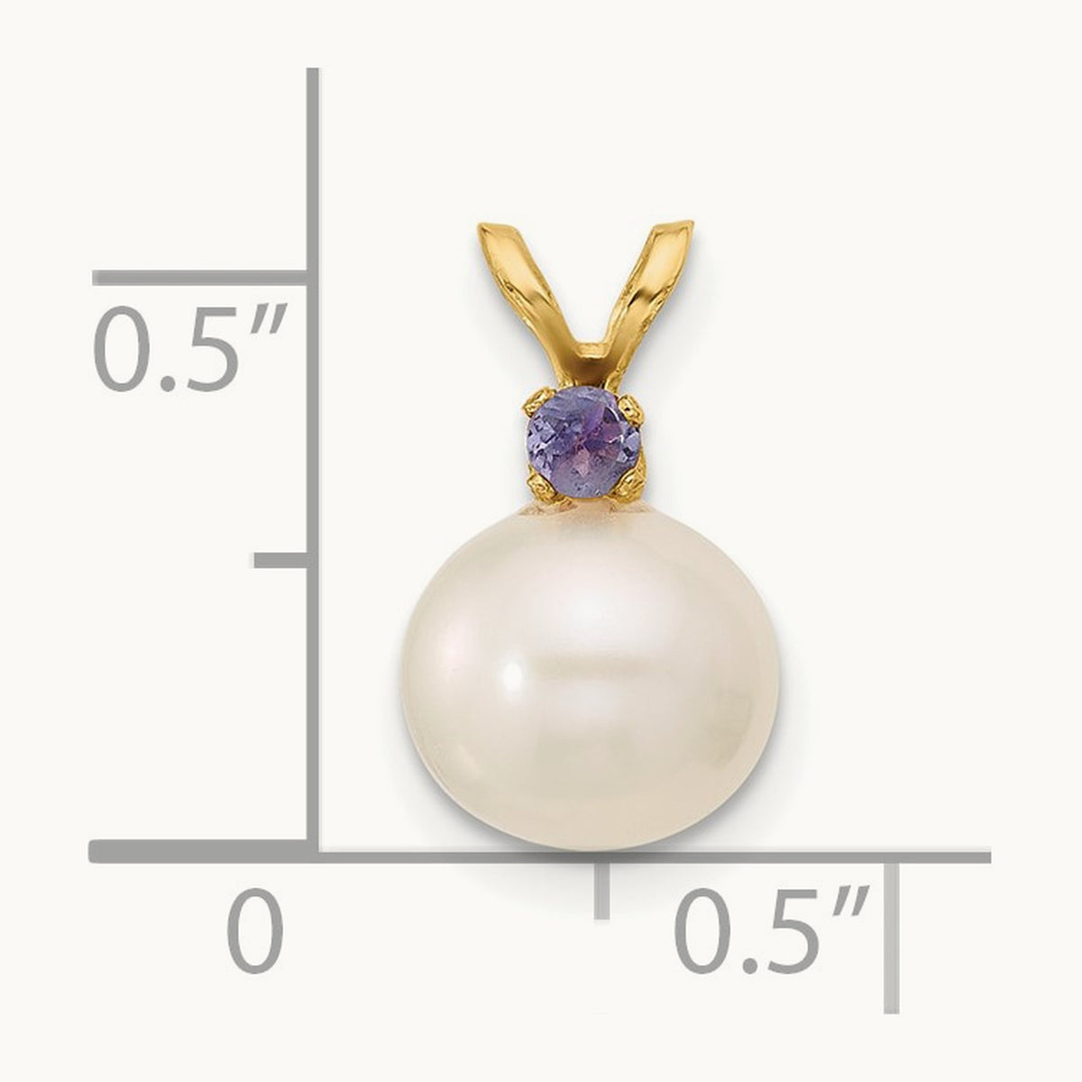 Tanzanite 8- White Round FWC Pearl Pendant, 8.5mm, 14K