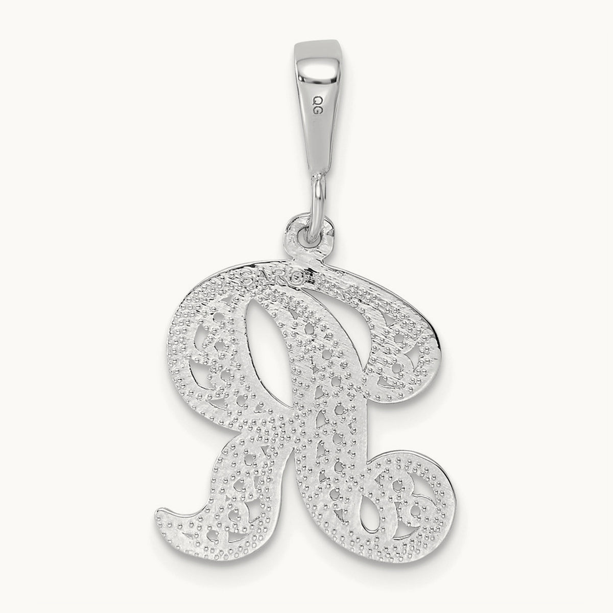 Solid Polished Script Filigree Initial Pendant — R