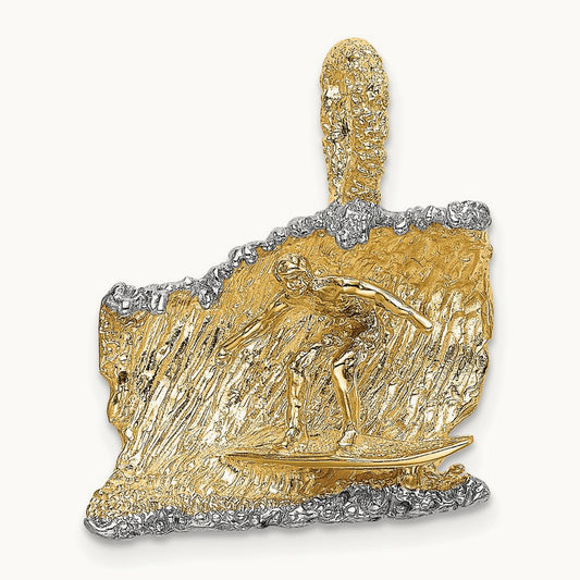 & Rhodium 3-D Surfer In Wave Charm, 14K