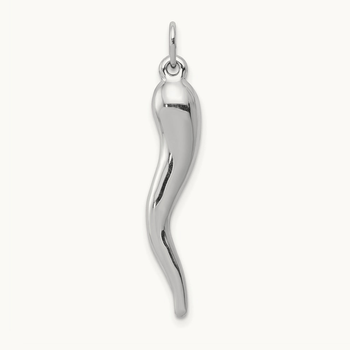 3D Italian Horn Charm — 14K White Gold, 35mm