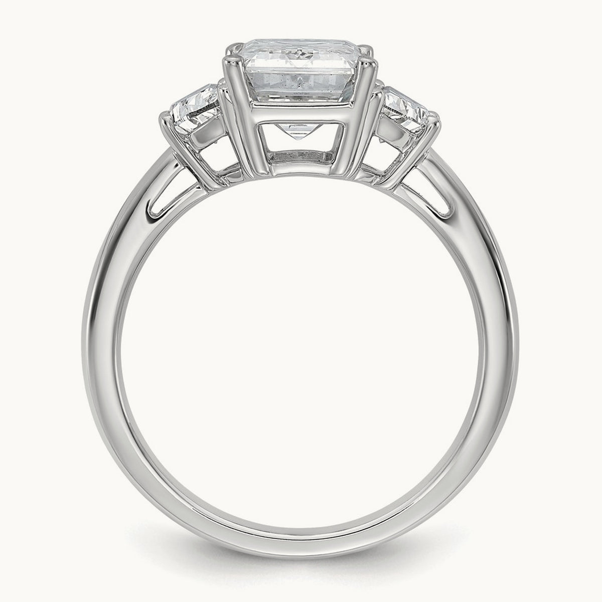 Semi-Mount Emerald & 1/2 Moon 3 Stone Engagement Ring, 0.25-1.00 ct tw Lab-Grown Diamond — 5/8 ct, 14K White Gold