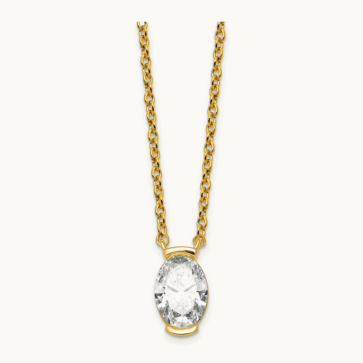 Oval Half Bezel Pendant Necklace, 1.00-3.00 ct tw Lab-Grown Diamond
