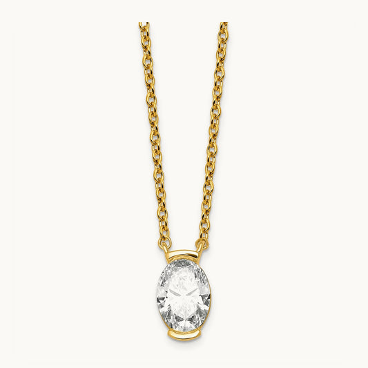 Oval Half Bezel Pendant Necklace, 1.00-3.00 ct tw Lab-Grown Diamond
