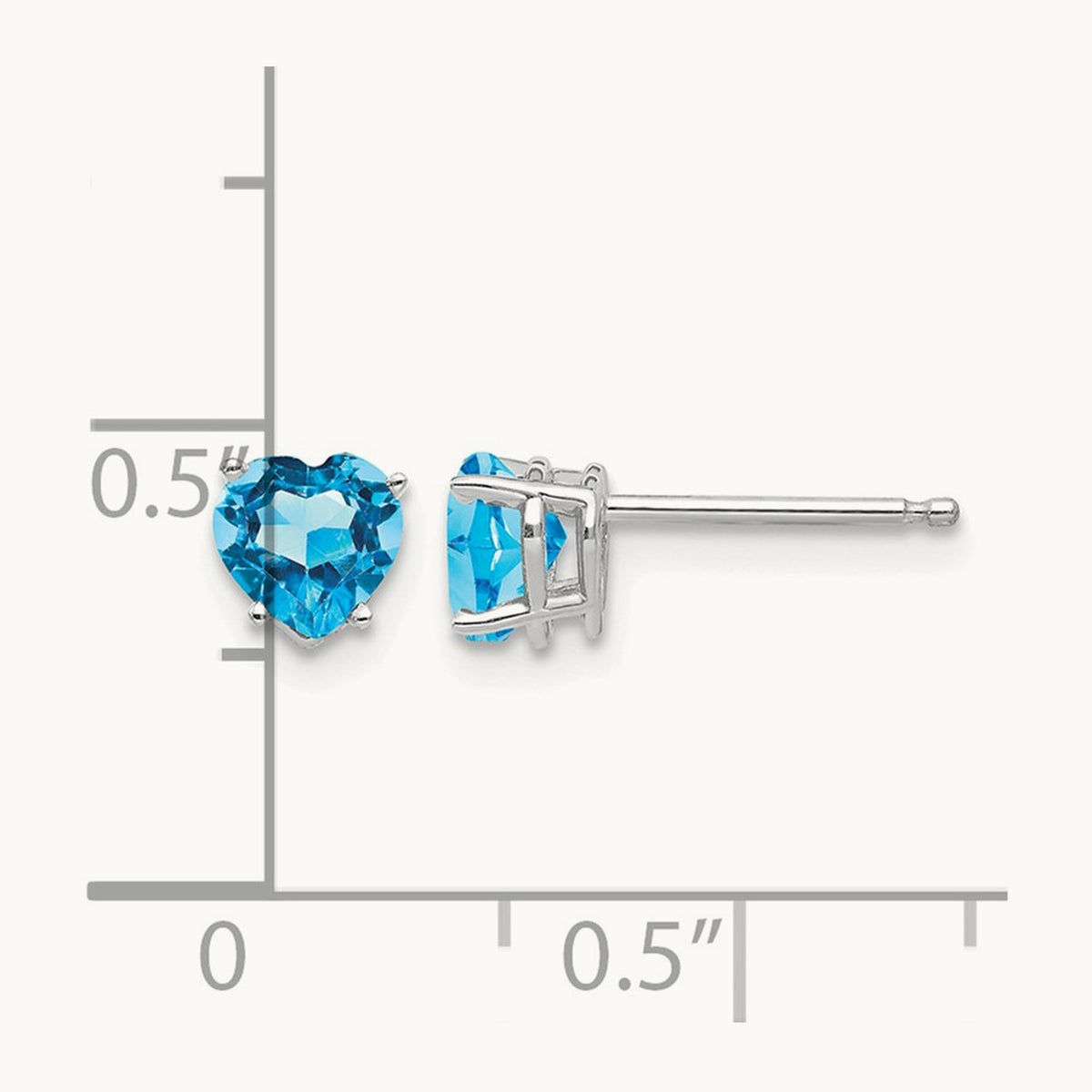 Heart Blue Topaz Earrings, 5mm, 14K White Gold