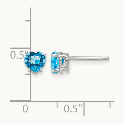 Heart Blue Topaz Earrings, 5mm, 14K White Gold