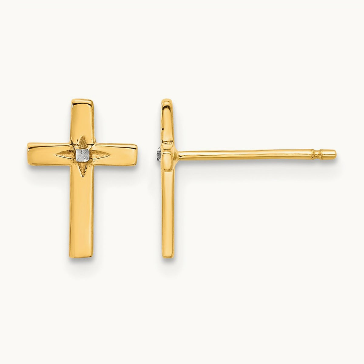 Cross Post Earrings with White Rhodium — 14K Two-Tone Gold