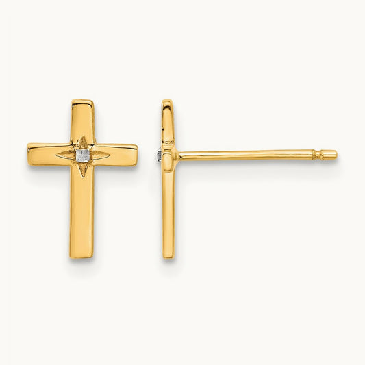 Cross Post Earrings with White Rhodium — 14K Two-Tone Gold