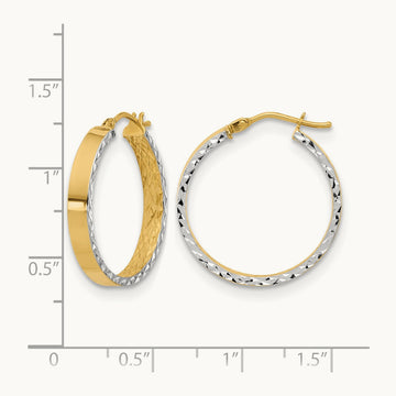 w/Rhodium Polished and D/C Hoop In/Out Hoop Earrings, 14K — Leslie's