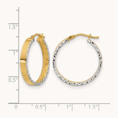w/Rhodium Polished and D/C Hoop In/Out Hoop Earrings, 14K — Leslie's