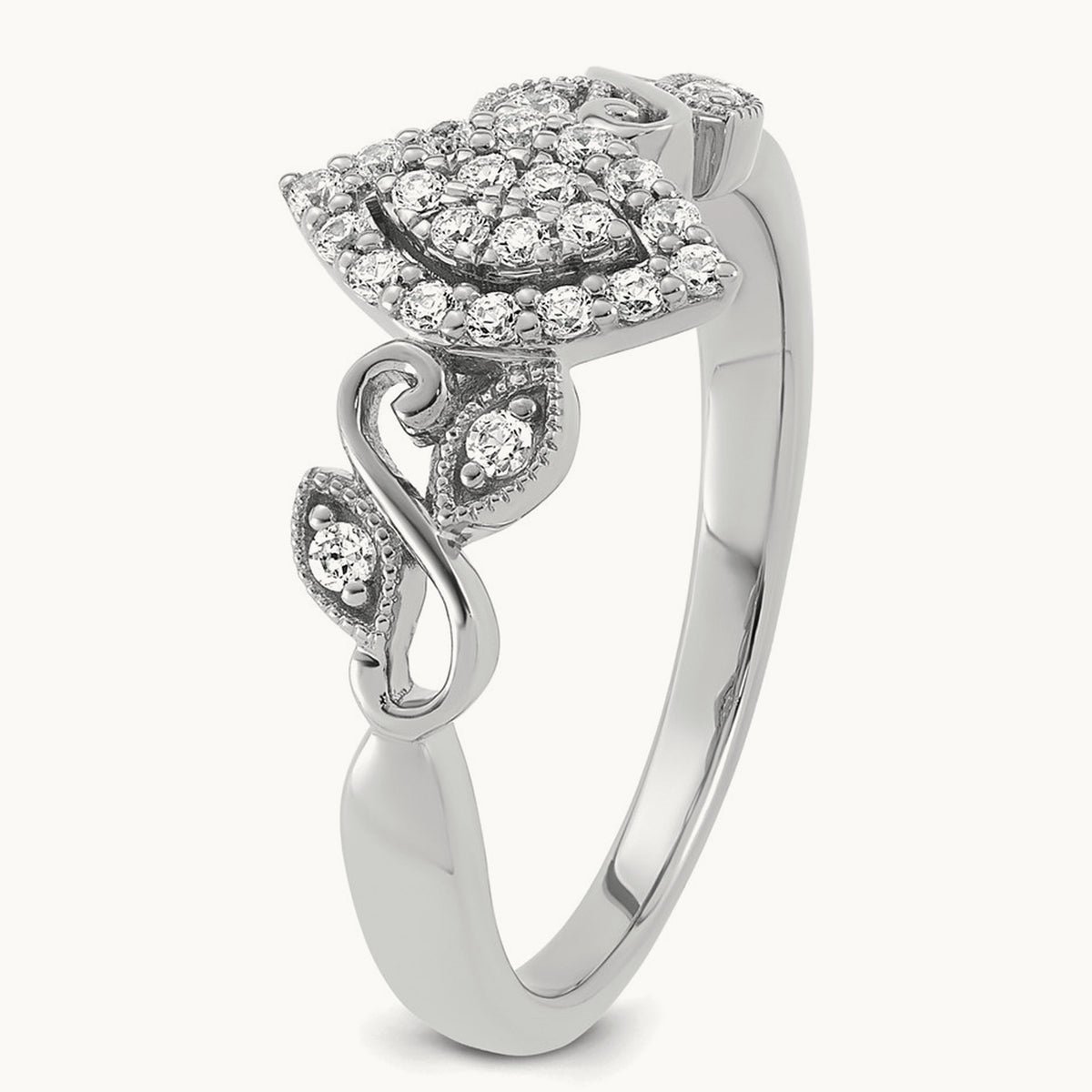 Complete Diamond Cluster Marquise Engagement Ring — 14K White Gold