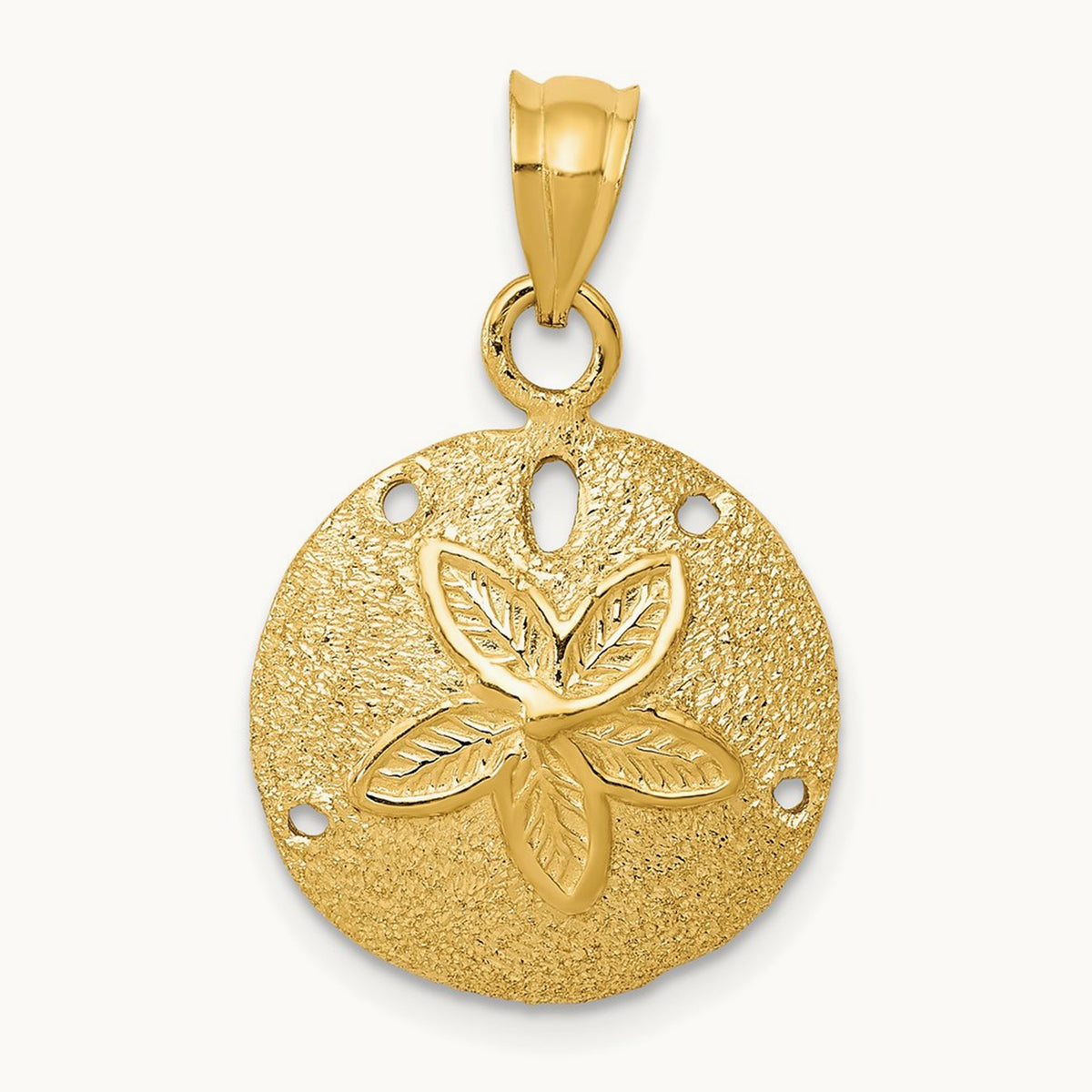 Solid Polished Laser-Cut Sand Dollar Pendant, 14K