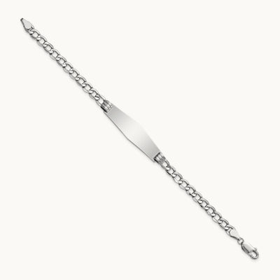 WG Polished Semi-Solid Soft Diamond Shape Cuban ID Bracelet, 14K