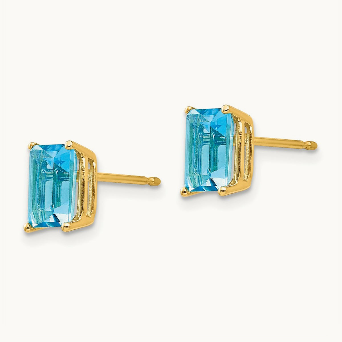 7x5mm Emerald Cut Blue Topaz Earrings, 14K