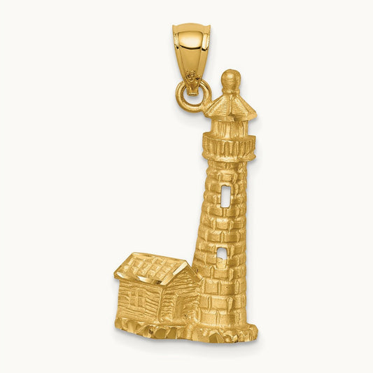 Brushed D/C Lighthouse Pendant, 14K