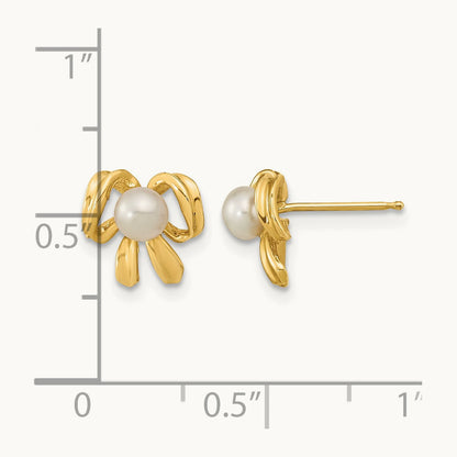 3- White Button Freshwater Cultured Pearl Post Earrings, 14K