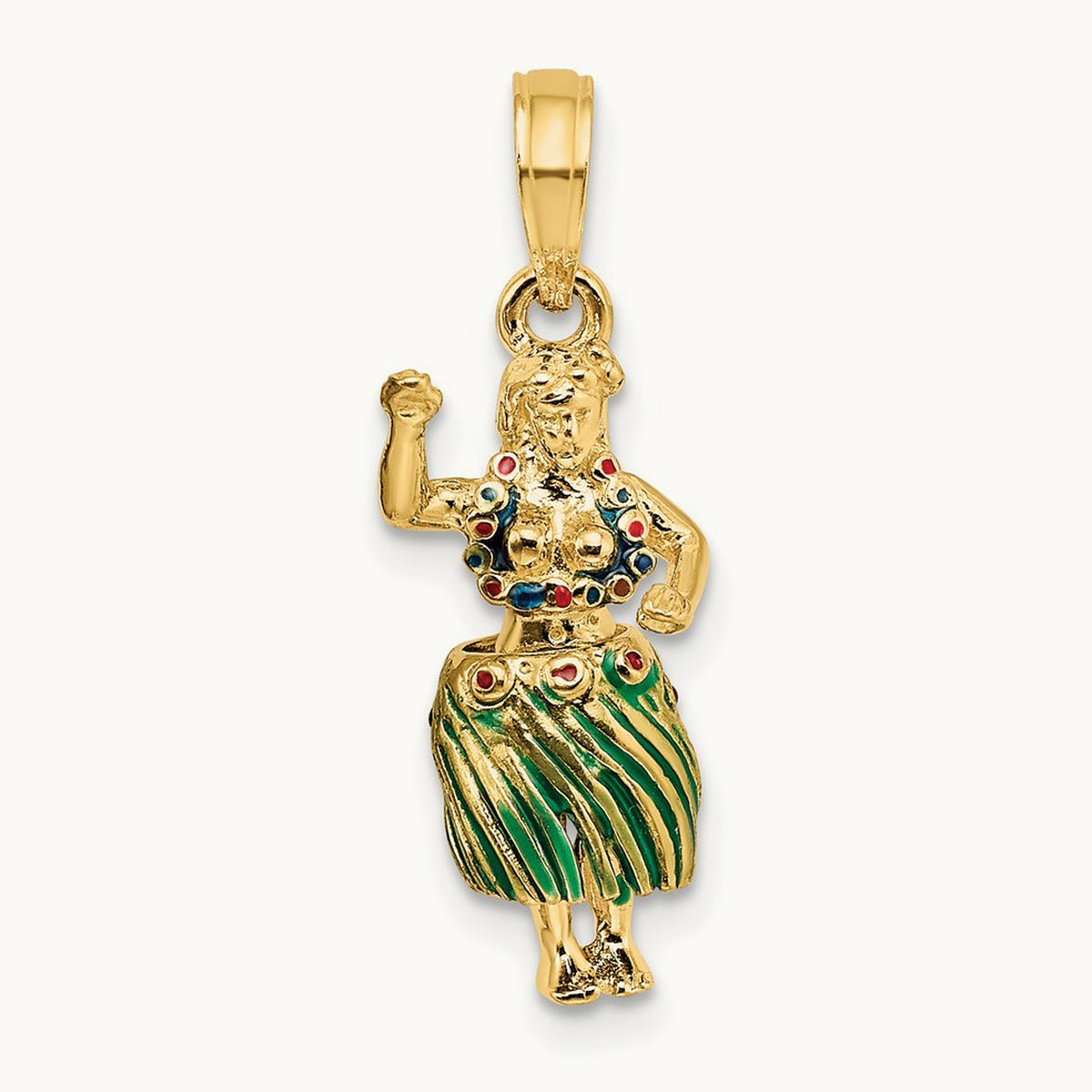 3-D Hula Girl w/ Moveable Grass Skirt Charm, 14K