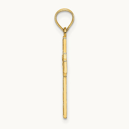 D/C Etched Cross Charm, 14K