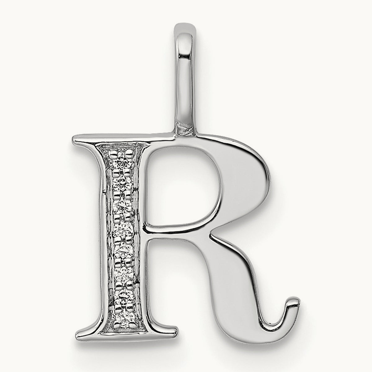 Diamond Letter R Initial Pendant, 14K White Gold