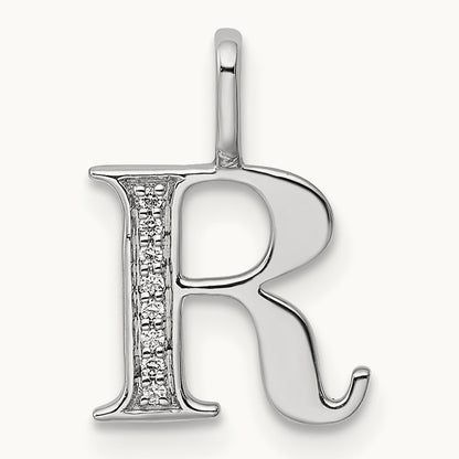 Diamond Letter R Initial Pendant, 14K White Gold