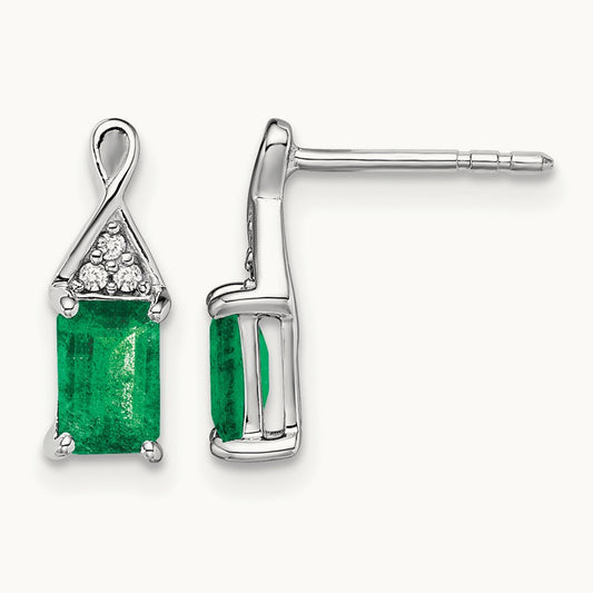 Emerald and Diamond Earrings — 14K White Gold