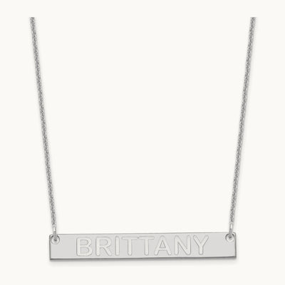 Medium Capitalized ARIAL ROUNDED Bar Necklace, 14K White Gold