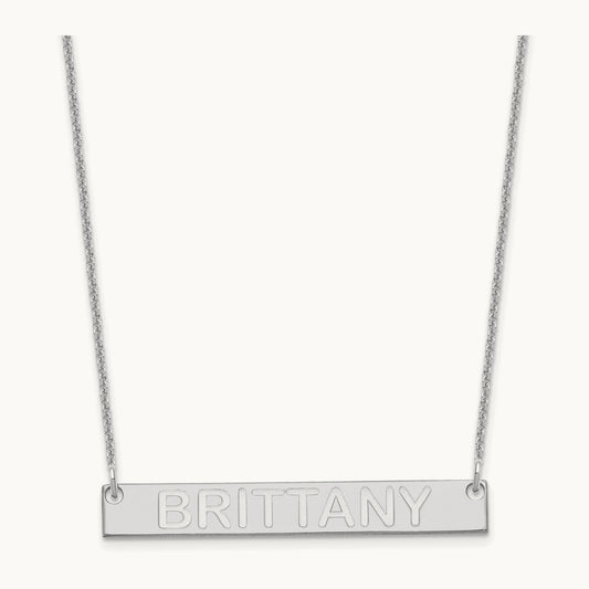 Medium Capitalized ARIAL ROUNDED Bar Necklace, 14K White Gold