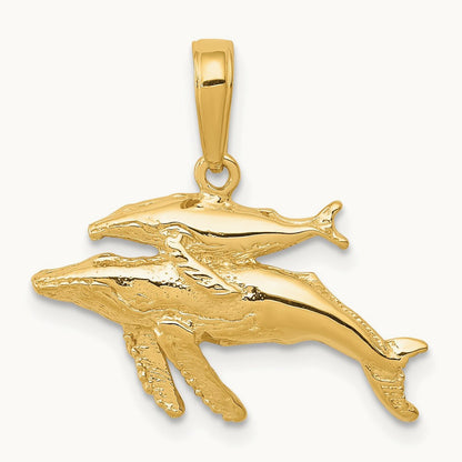 Mother and Baby Humpback Whale Pendant, 14K