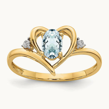 Aquamarine and Diamond Heart Ring, 14K