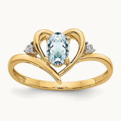 Aquamarine and Diamond Heart Ring, 14K
