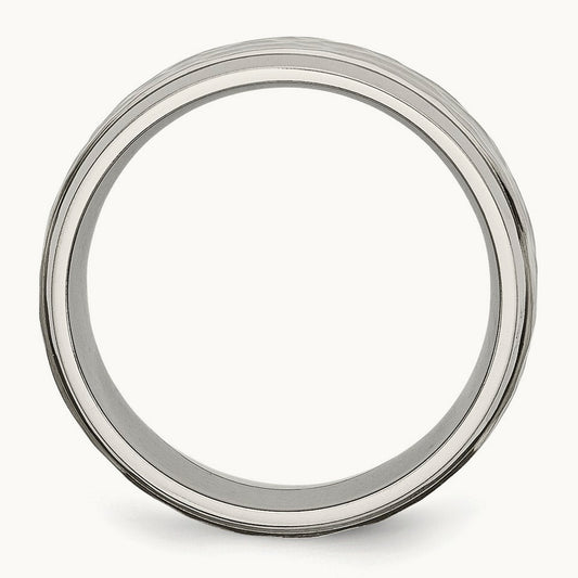 Polished and Hammered Beveled Edge Band — photo set