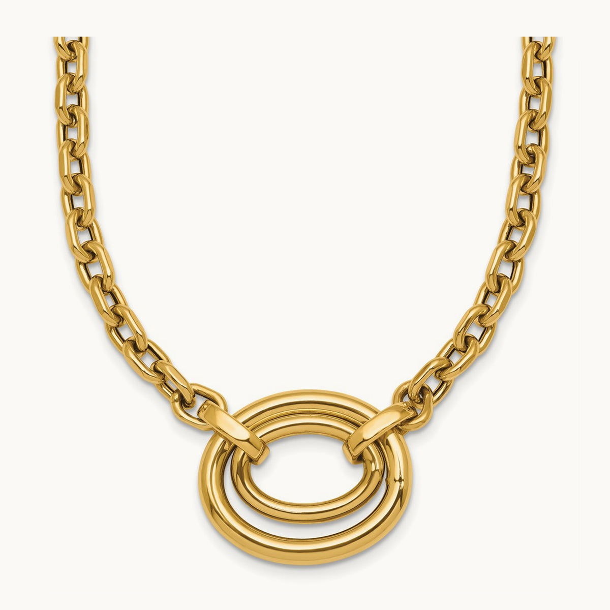 Polished Double Oval 17.5 w/.5in ext. Fancy Necklace, 14K