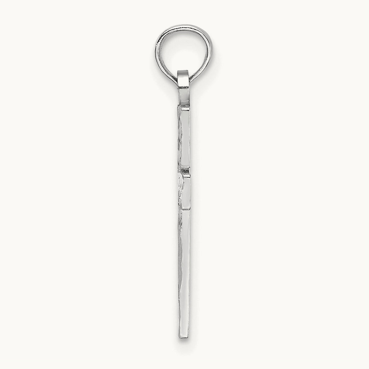 Diamond-cut Block Cross Charm — 14K White Gold