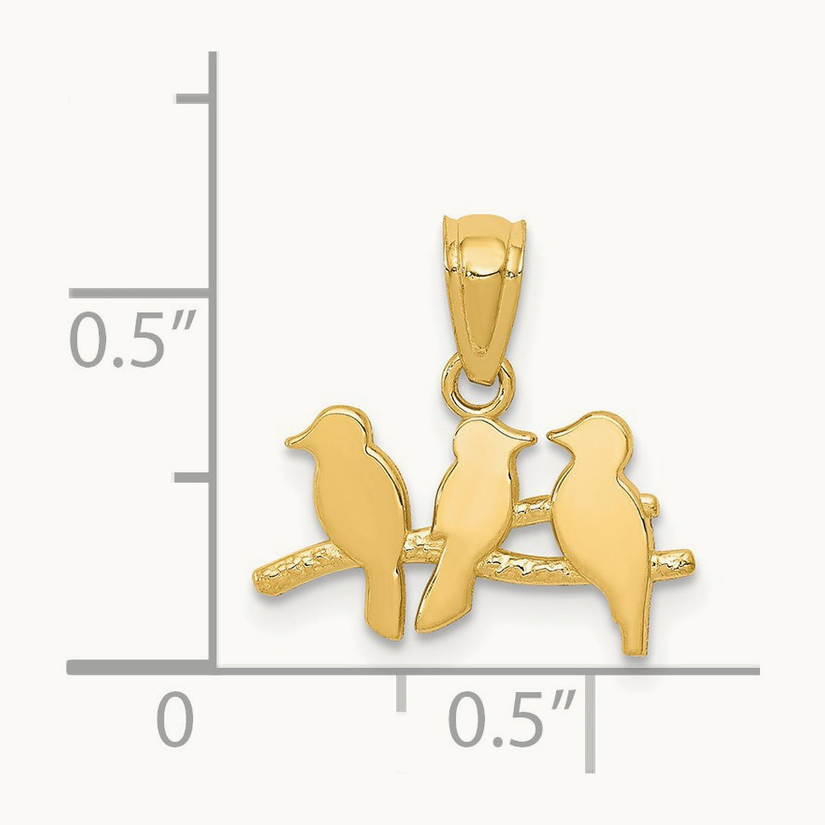 Polished Three Birds on a Branch Pendant, 14K