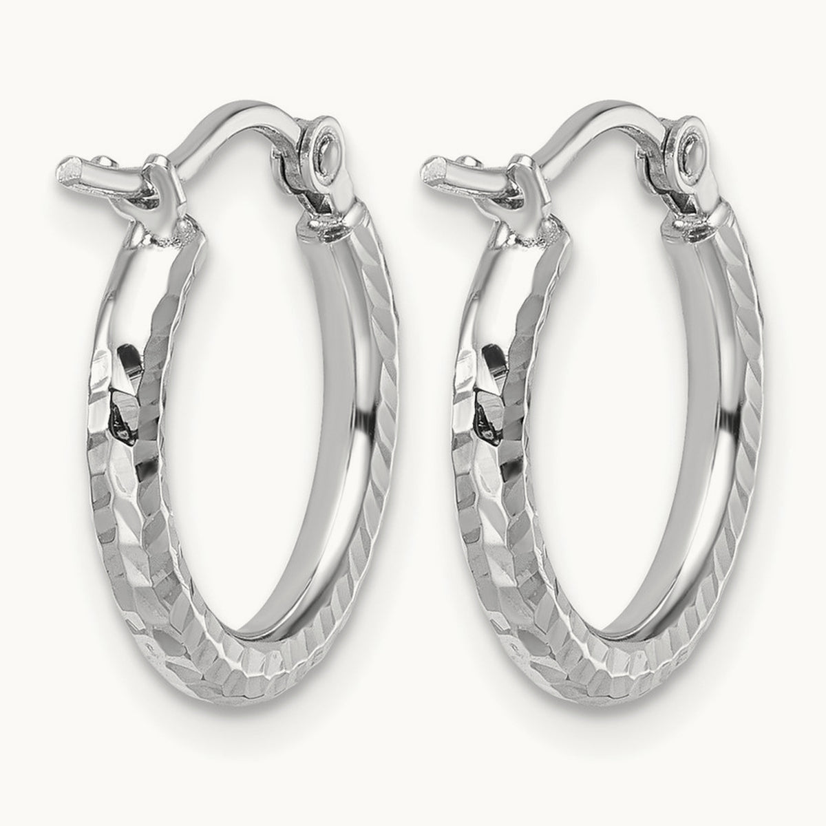 Diamond-cut Round Tube Hoop Earrings — 10K White Gold