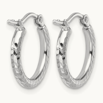 Diamond-cut Round Tube Hoop Earrings — 10K White Gold