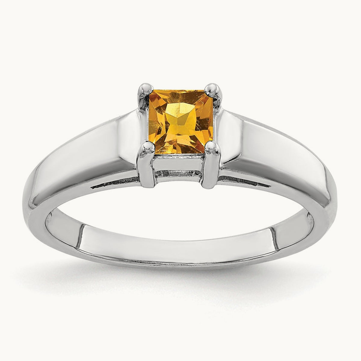 Princess Cut Citrine ring, 4mm, 14K White Gold