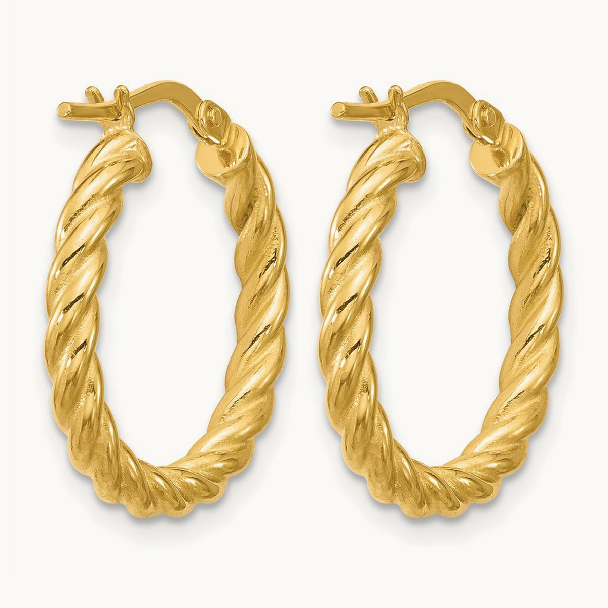 Polished and Twisted Round Hoop Earrings, 14K — Leslie's