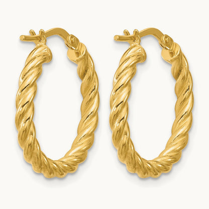Polished and Twisted Round Hoop Earrings, 14K — Leslie's