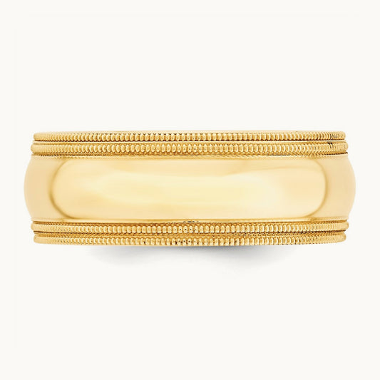 Double Milgrain Comfort Fit Band, 8mm, 10K Yellow Gold