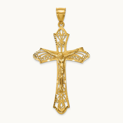 Satin Diamond-Cut Crucifix Pendant, 14K