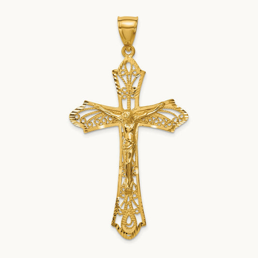 Satin Diamond-Cut Crucifix Pendant, 14K