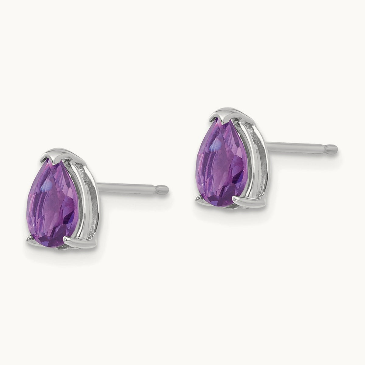 7x5mm Pear Amethyst Earrings, 14K White Gold
