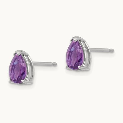 7x5mm Pear Amethyst Earrings, 14K White Gold